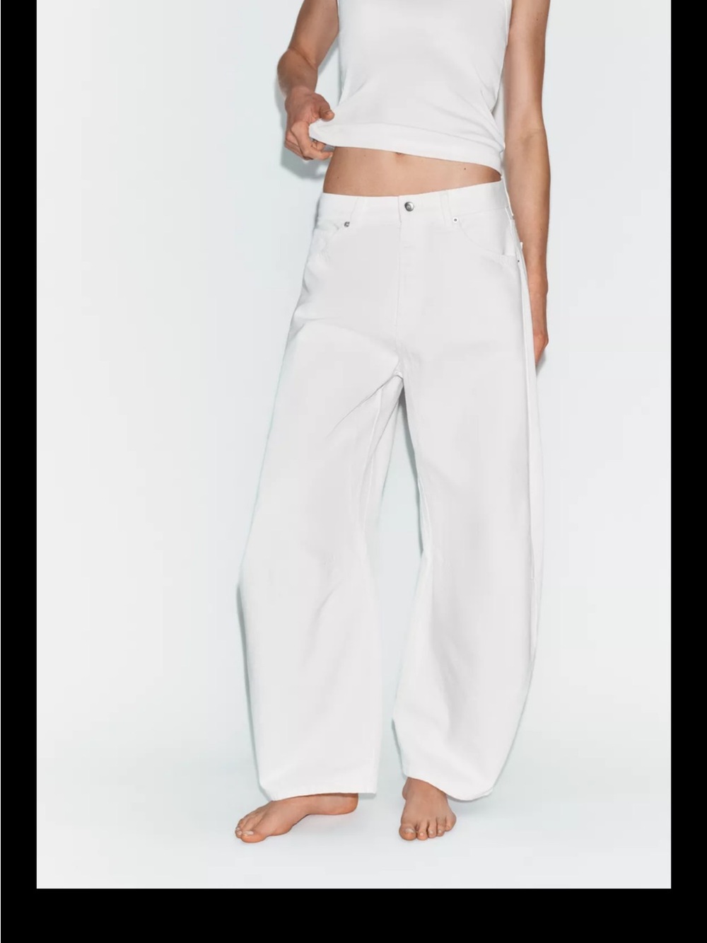Zara White Denim baggy balloon jeans